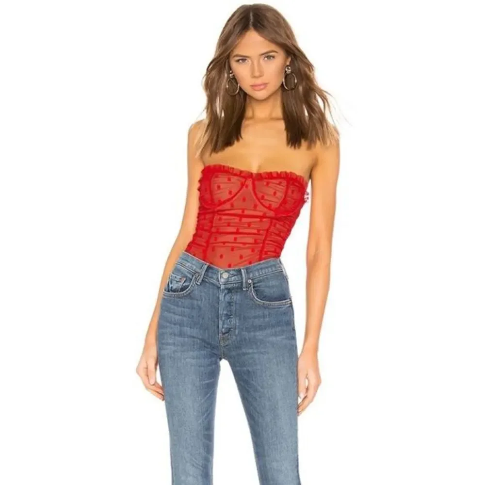 Red Strapless Mesh Bustier Top - Women's - Picture 7 of 10